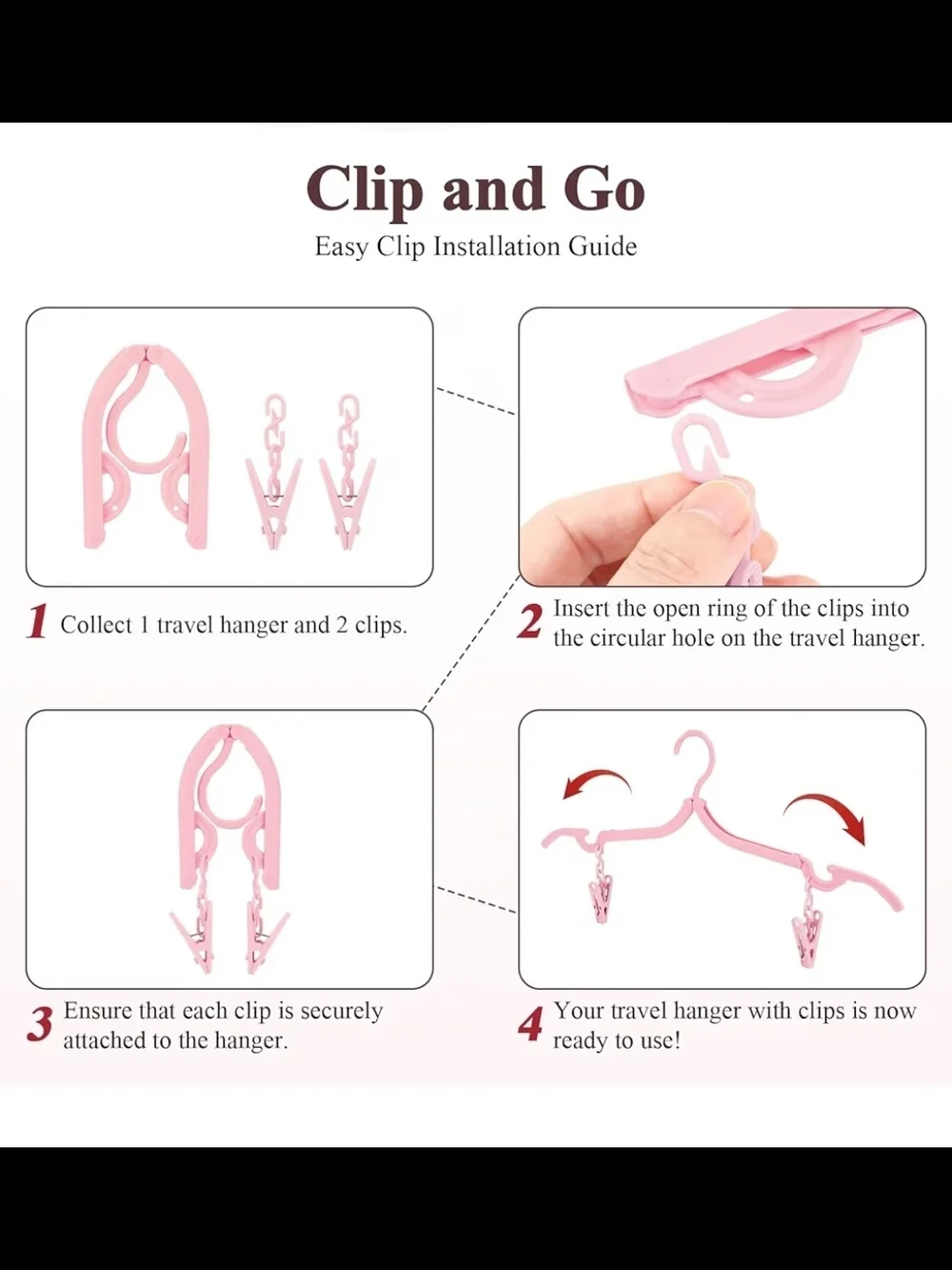 Travel Foldable Pink Plastic Hanger with Clips BNIB